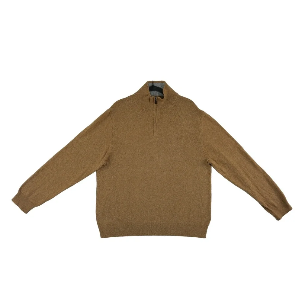 New J.Crew 100% Cotton Quarter Zip Sweater Men's Size XXL Brown Mock Neck Ribbed